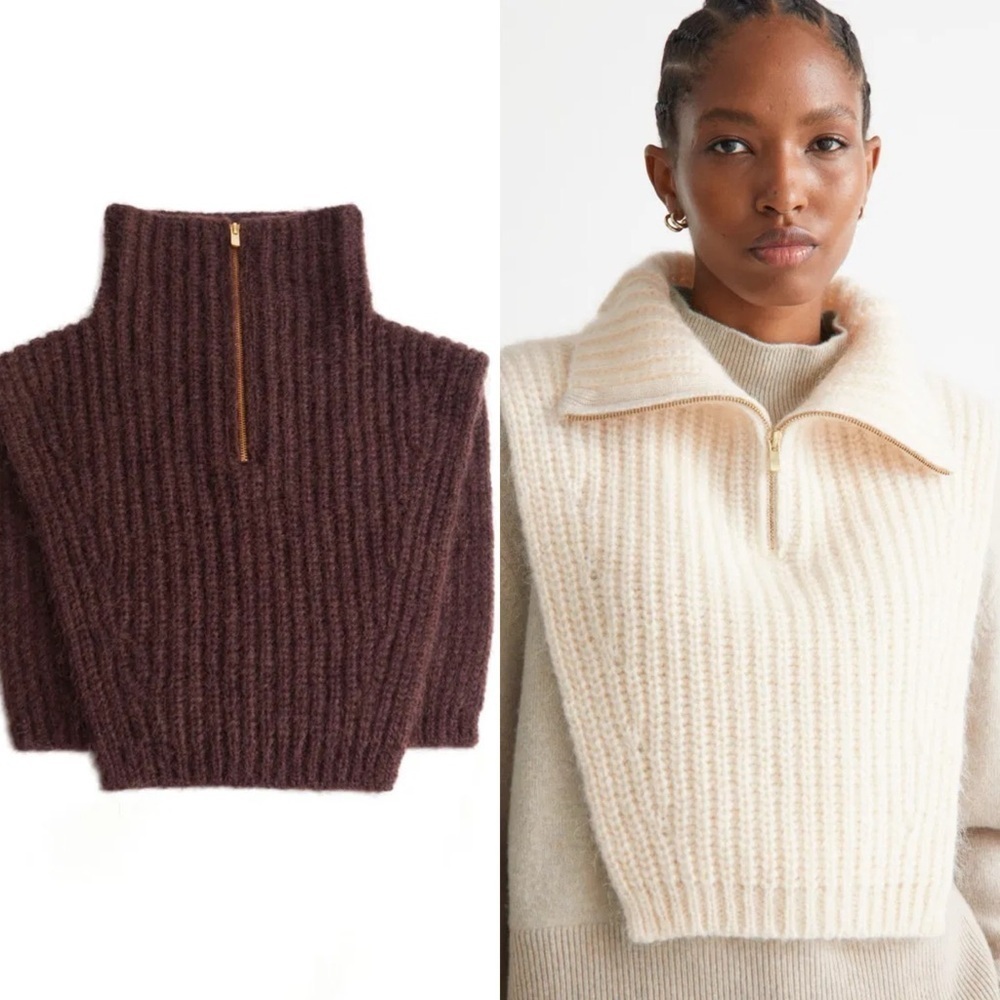 & Other Stories Wool/Mohair Polo- Neck Knit Collar Brown